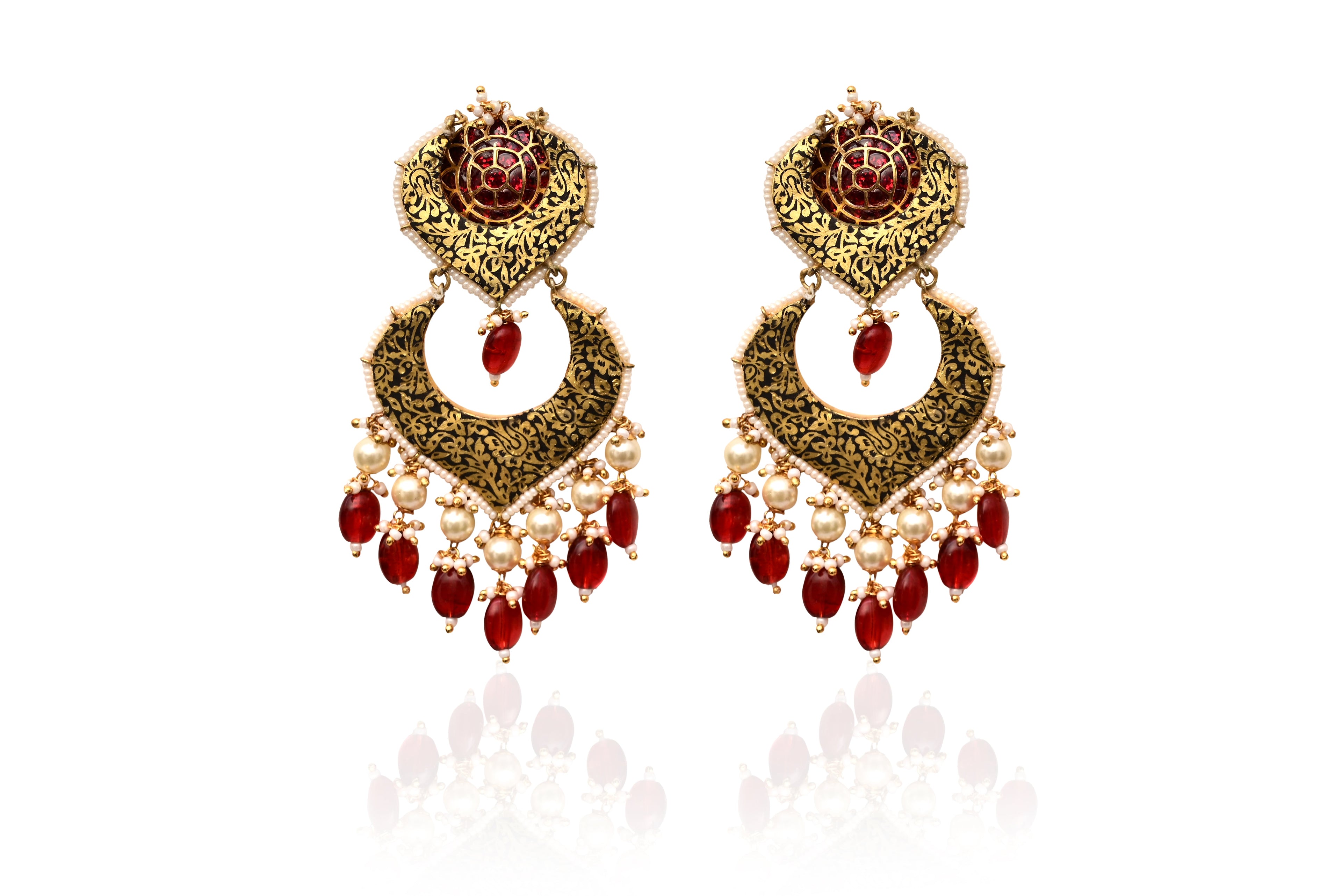 Ruby Gold Pearl Chandbali