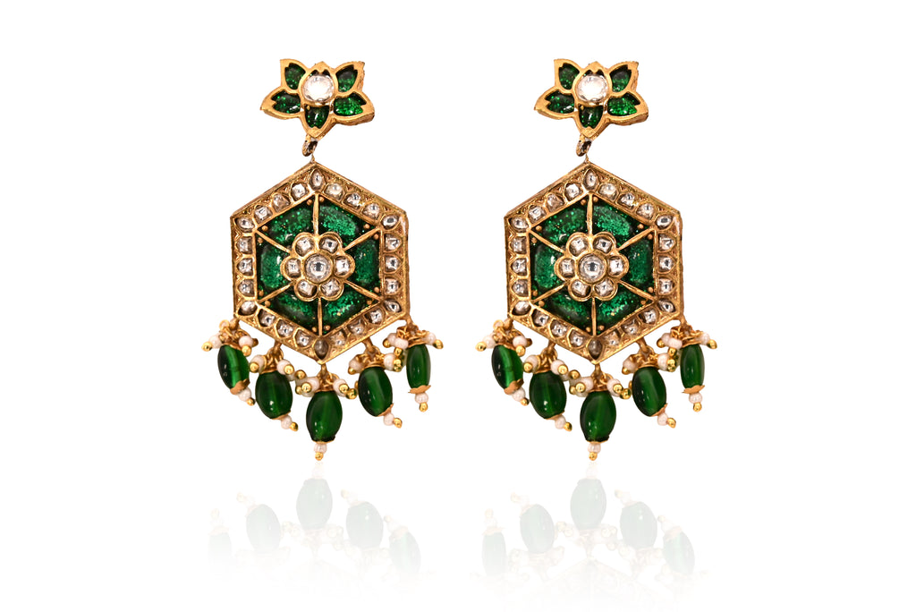 Emerald Polki Dangle Earrings