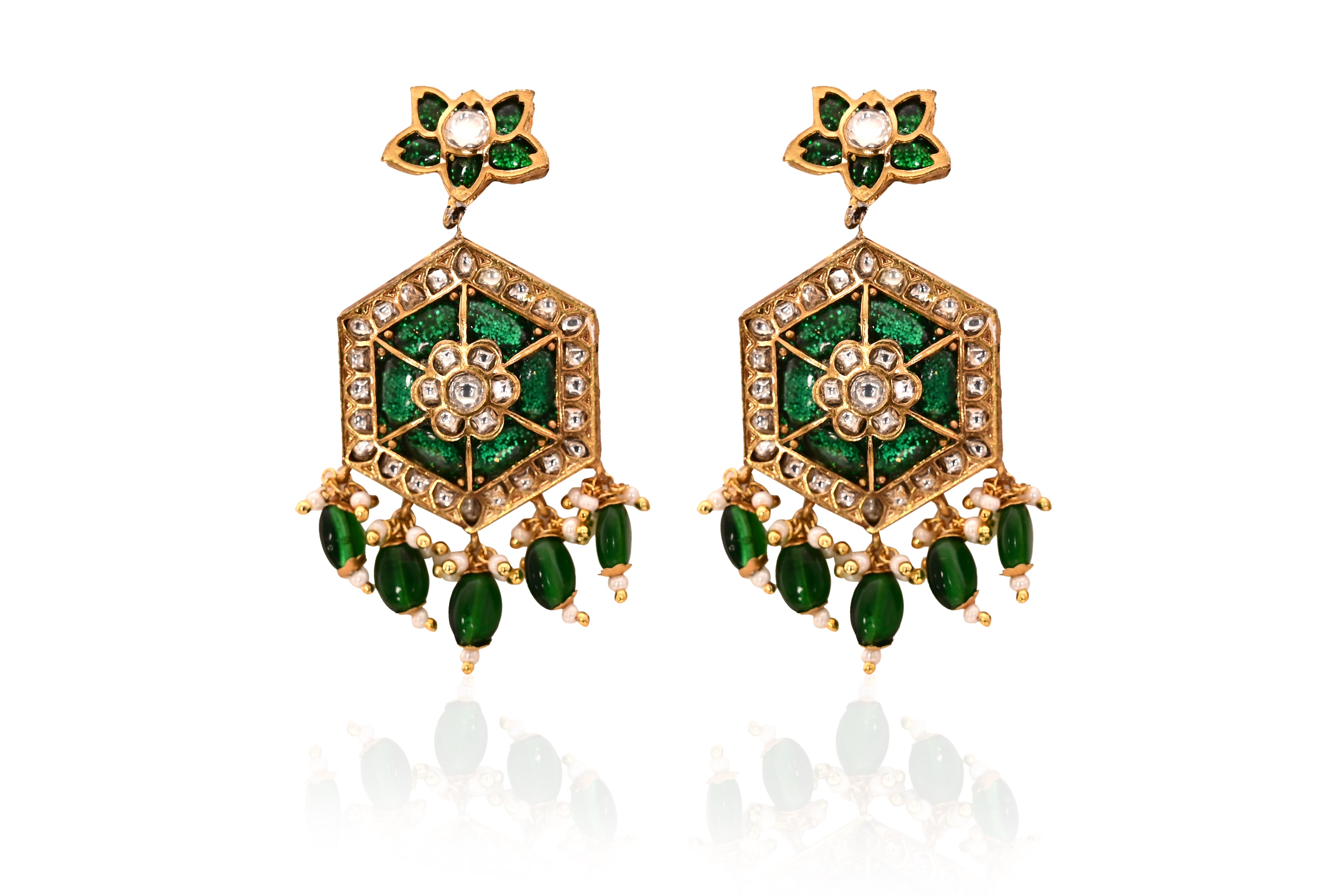 Emerald Polki Dangle Earrings