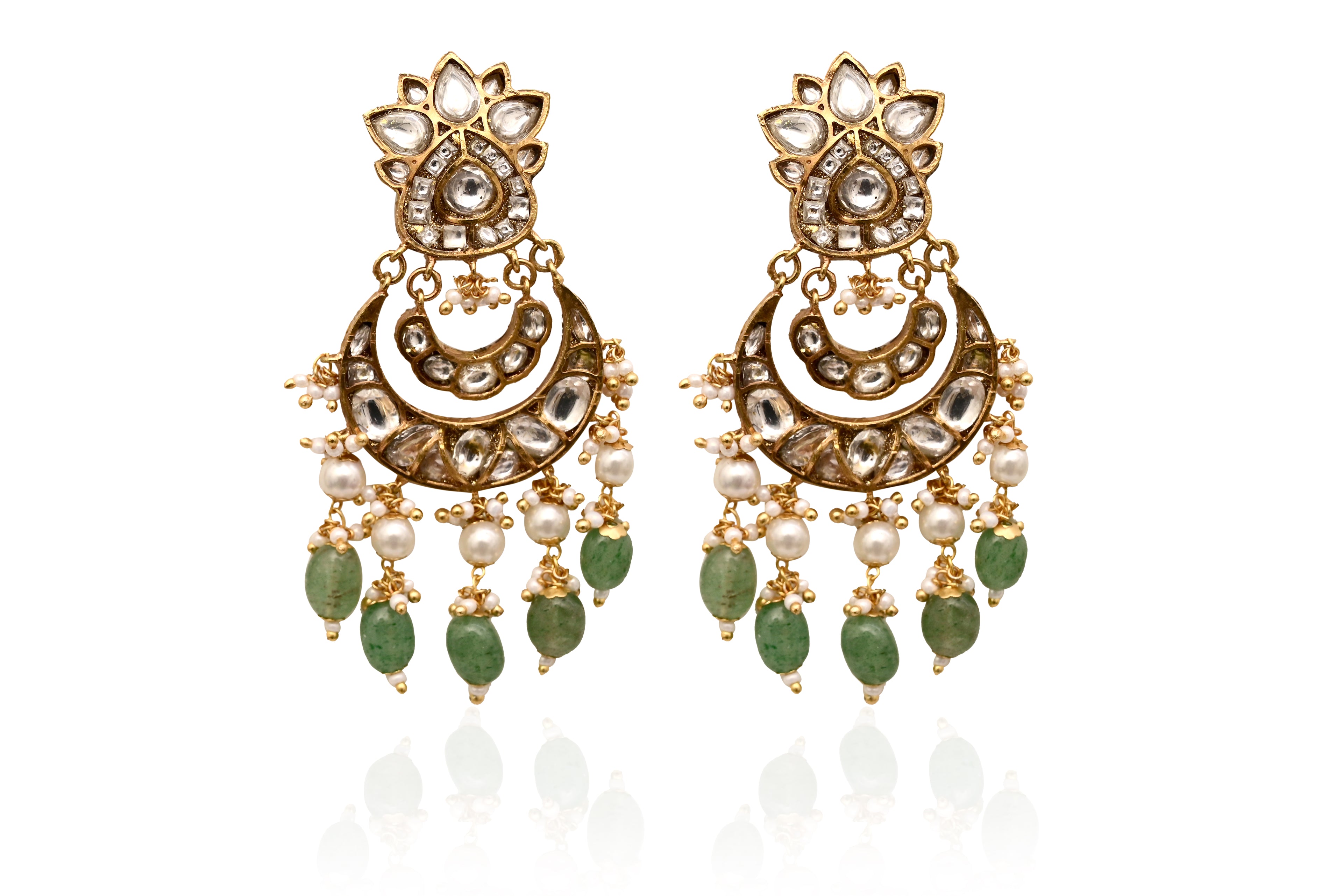 Polki Chandbali Pearl Earrings