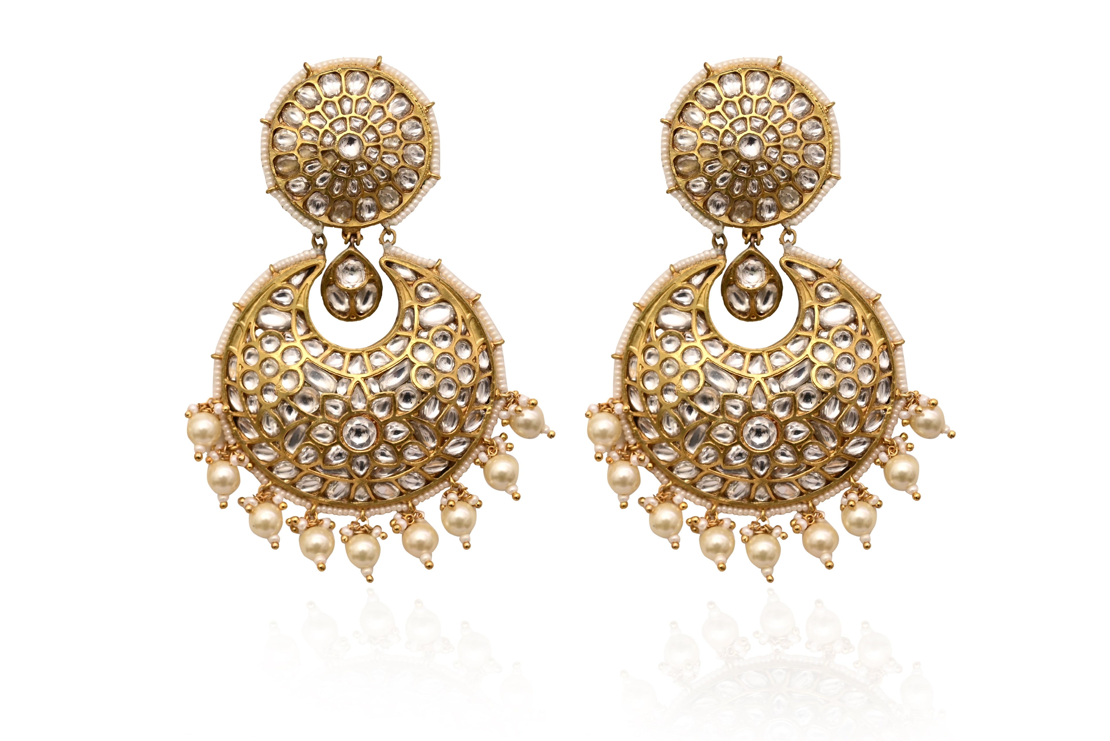 Polki Pearl Chandbali Earrings