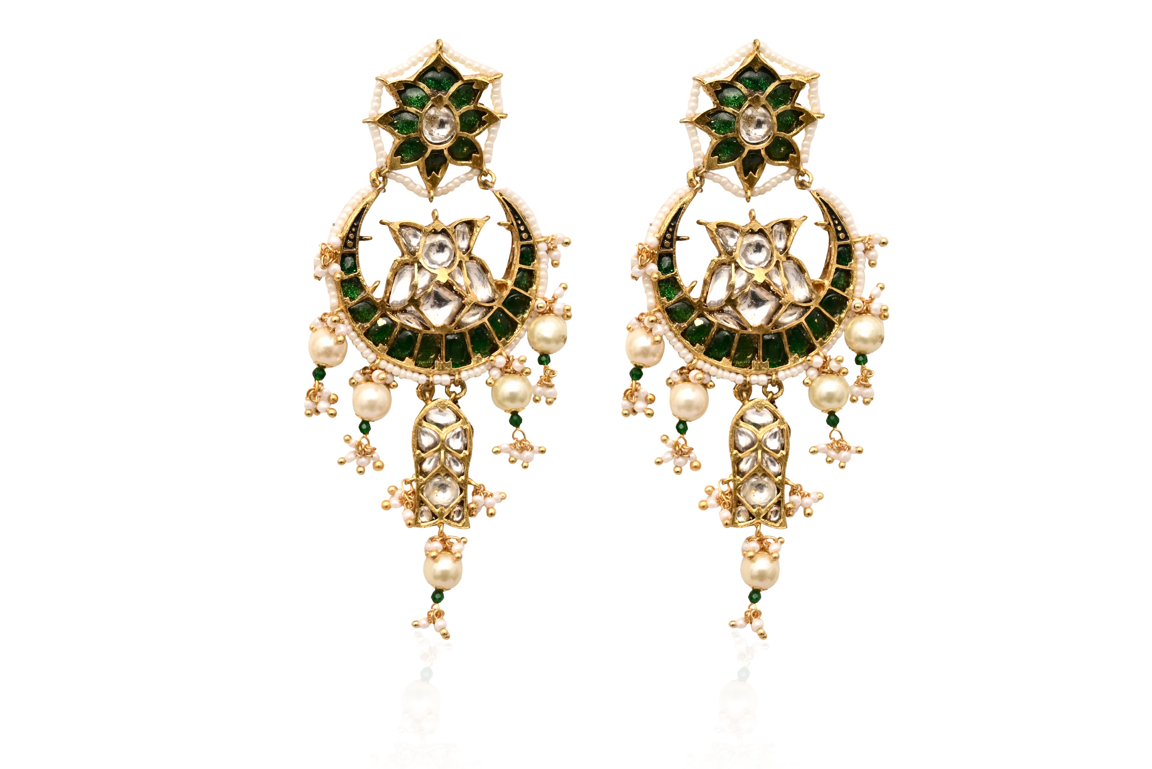 Emerald Pearl Polki Chandbalis