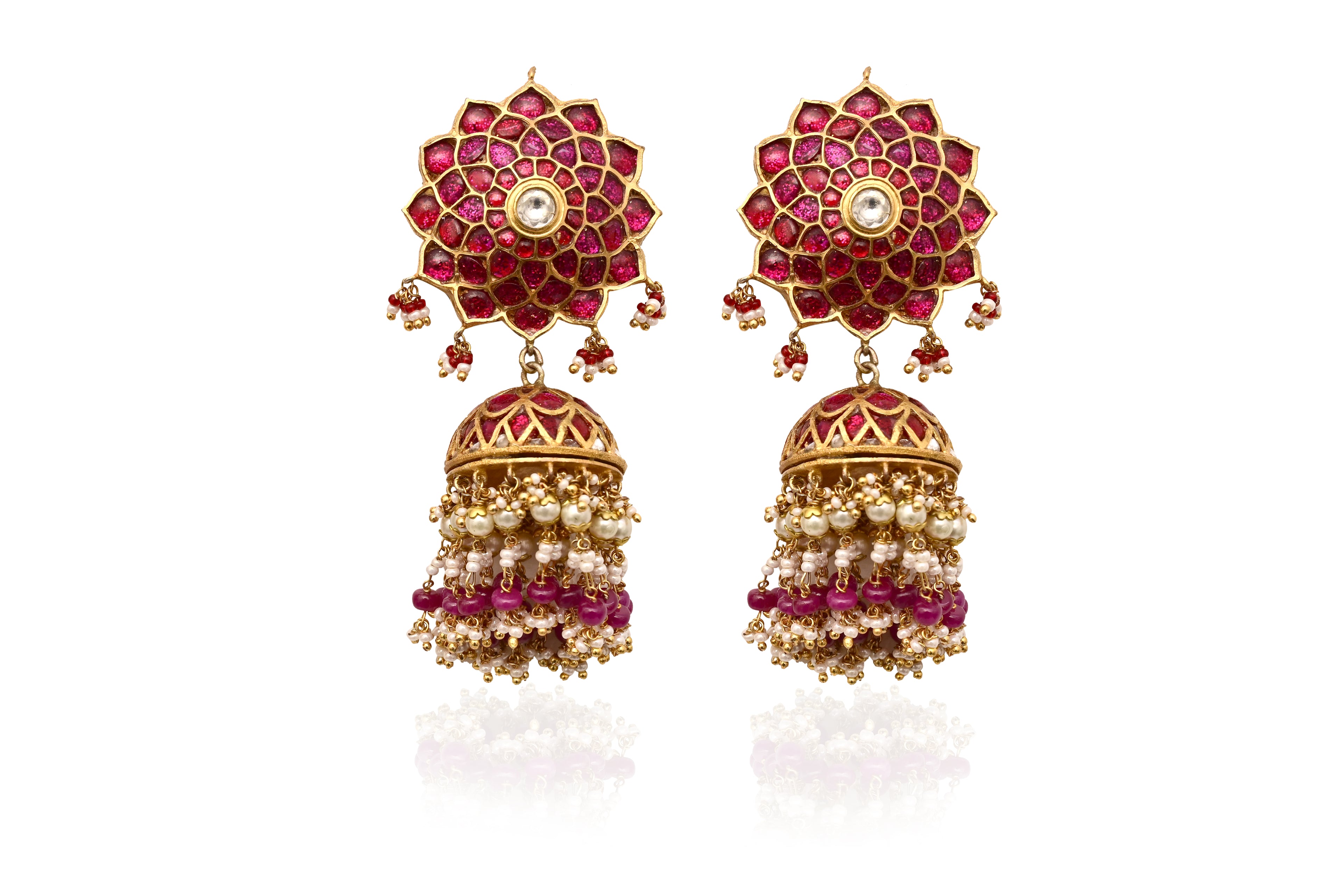 Ruby Polki Floral Jhumka