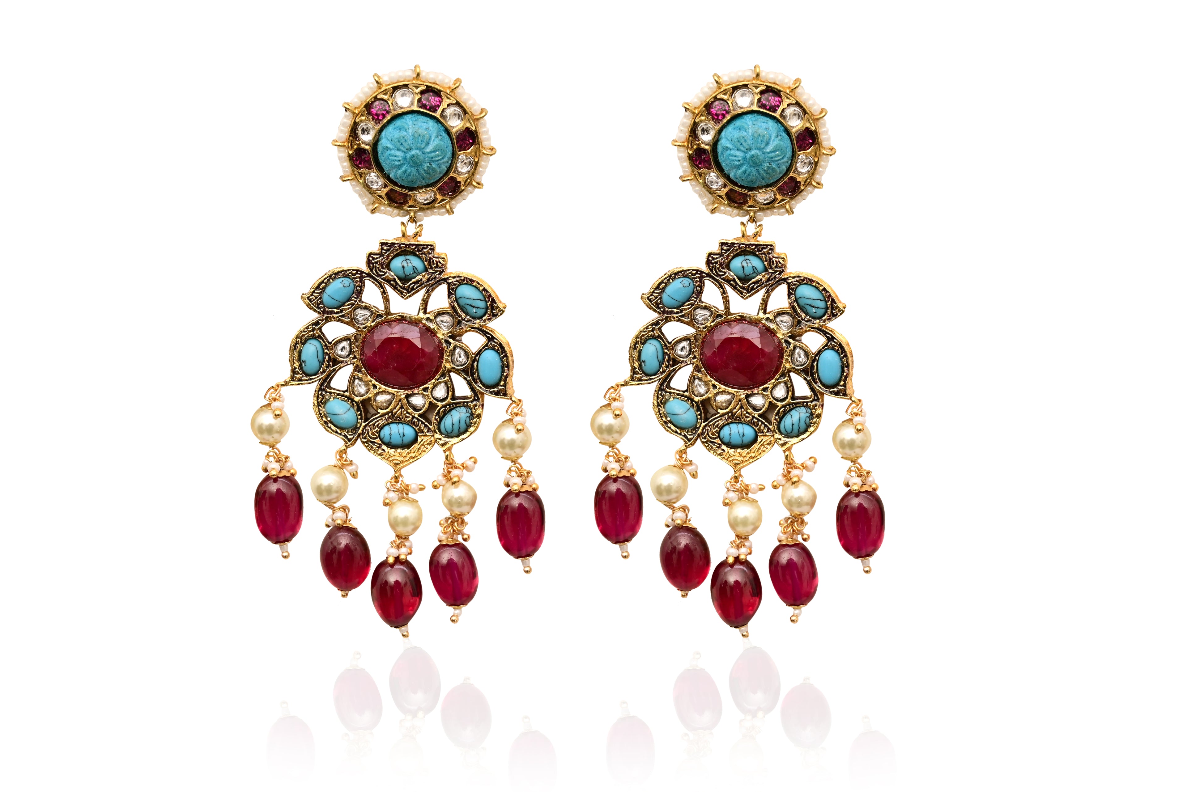 Ruby Turquoise Chandelier Earrings