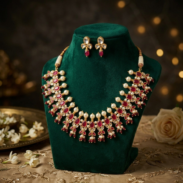 Ruby Pearl Kundan Set By Fluorite