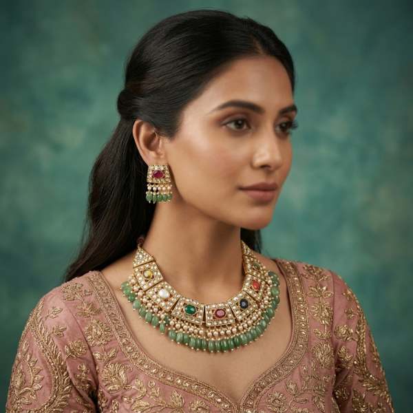 Kundan Stone Jewellery Set By Fluorite