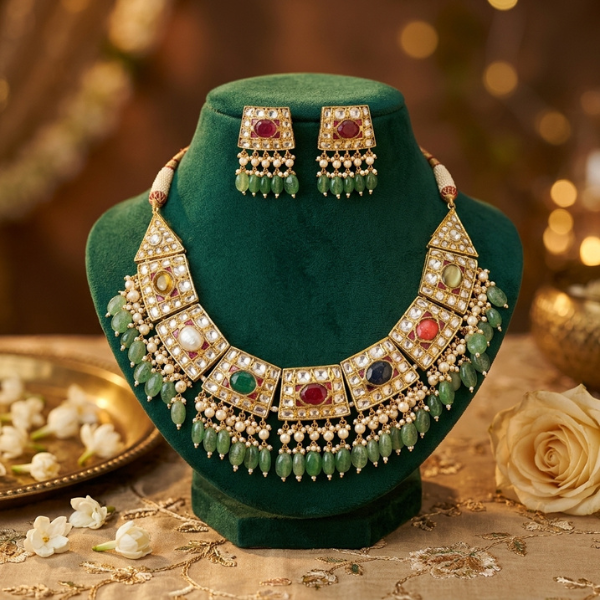 Kundan Stone Jewellery Set By Fluorite