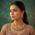 Traditional Gold Plated Gemstone & Pearl Necklace