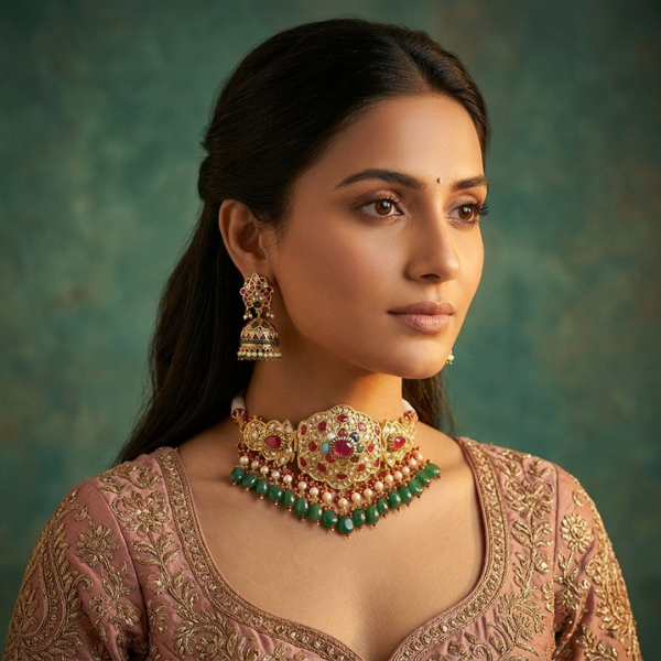 Multi-stone Gold Choker Necklace