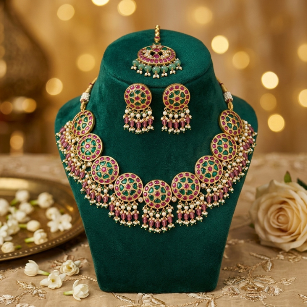 Emerald & Ruby Kundan Style Choker Necklace