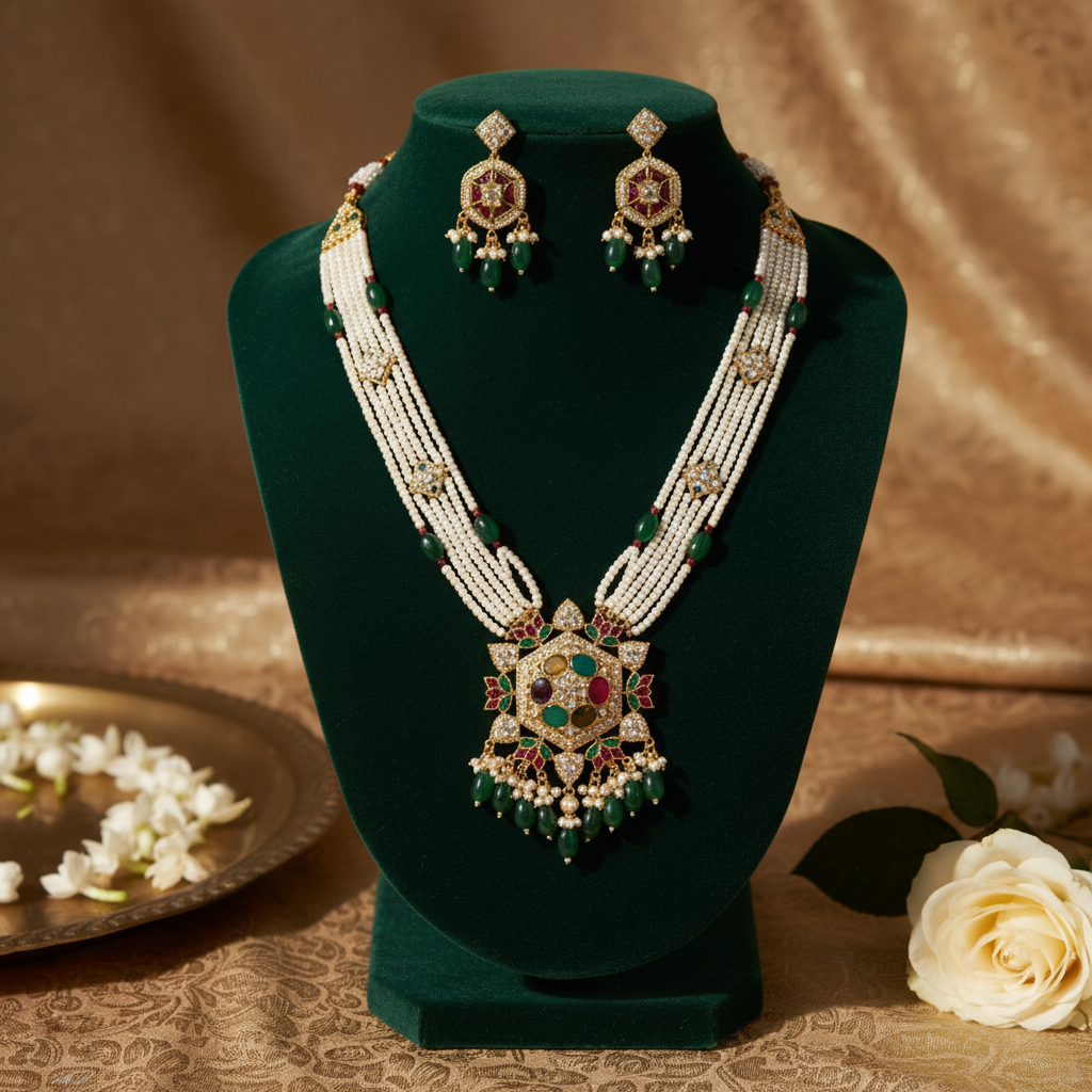 Pearl Emerald Jewellery Set By Fluorite