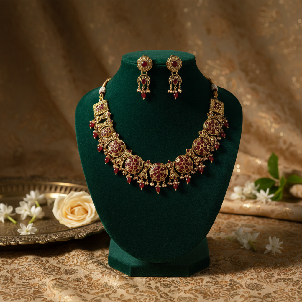 Traditional Red Gold Jewellery Set By Fluorite