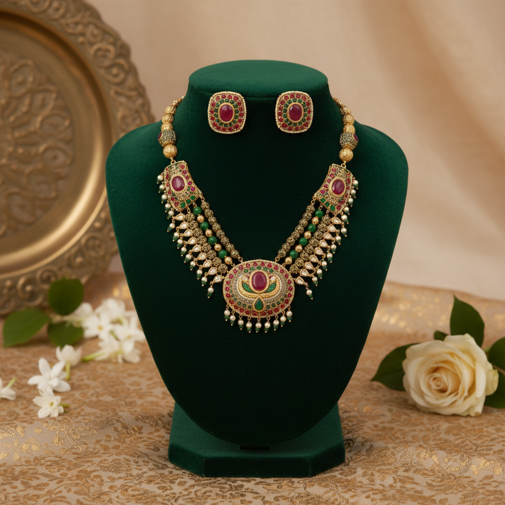 Traditional Gold Plated Necklace Set By Fluorite