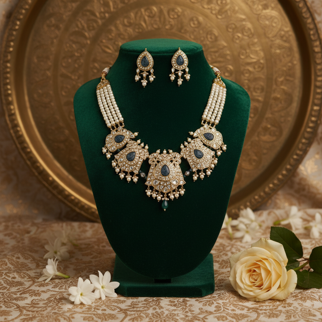 Polki Kundan Necklace Set By Fluorite