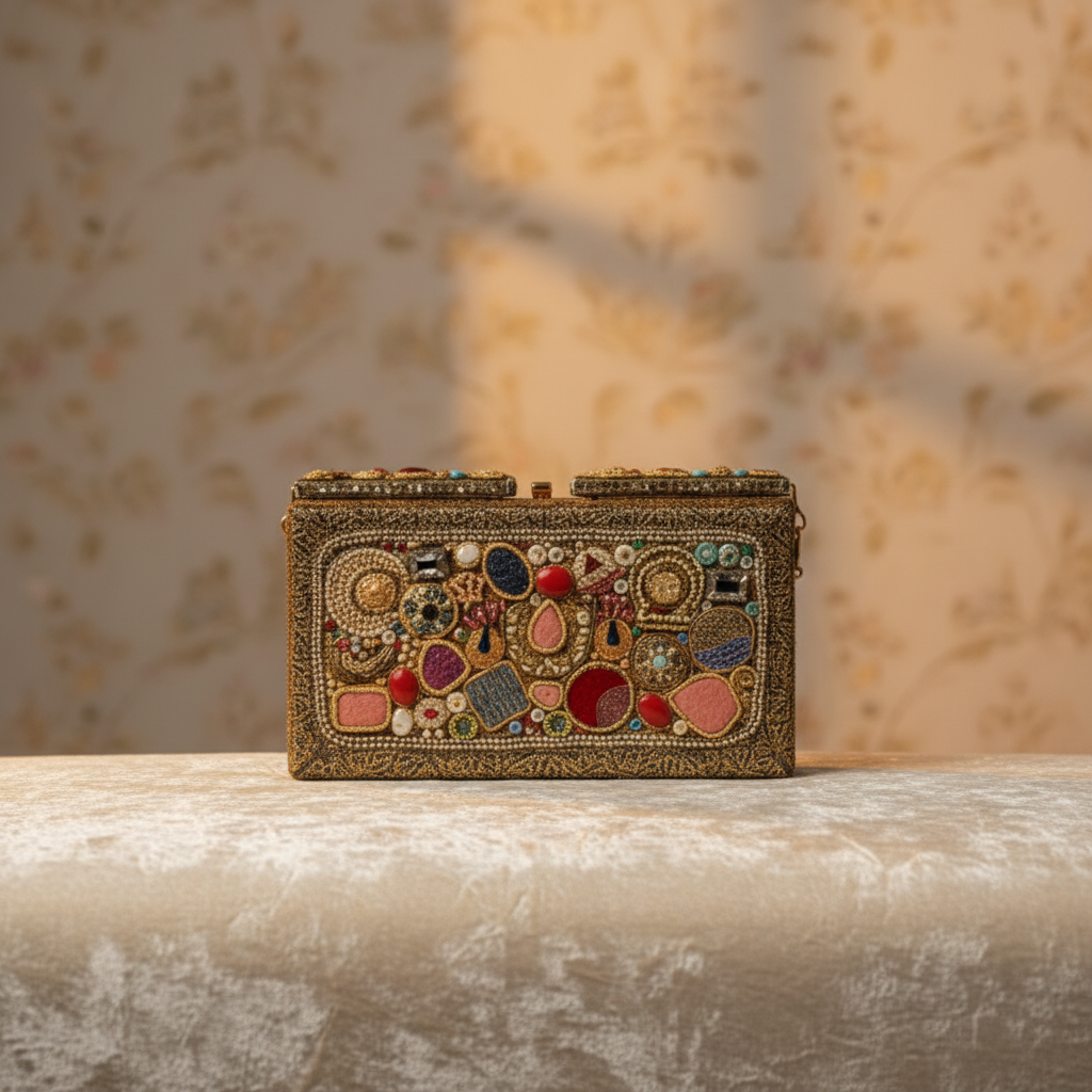 Gold Mirror Work Clutch By Fluorite