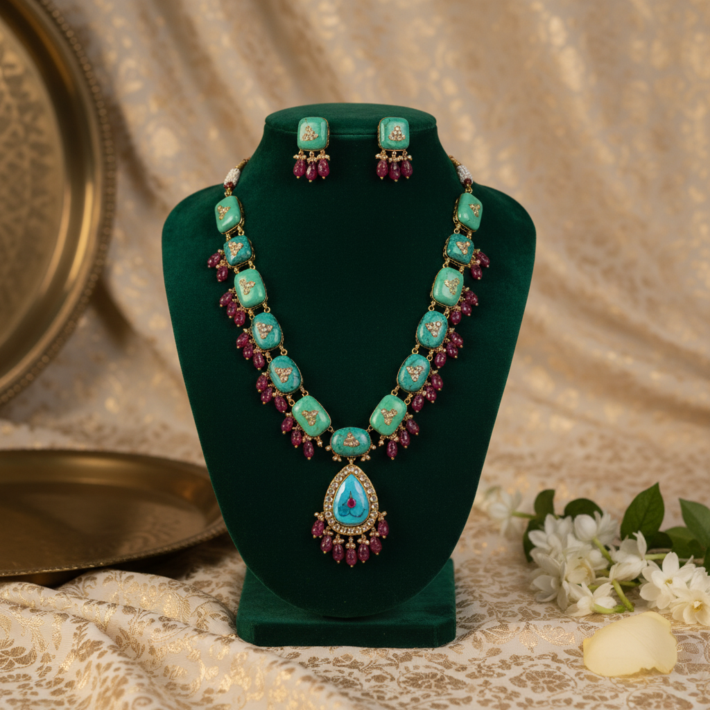 Turquoise Red Jewellery Set By Fluorite