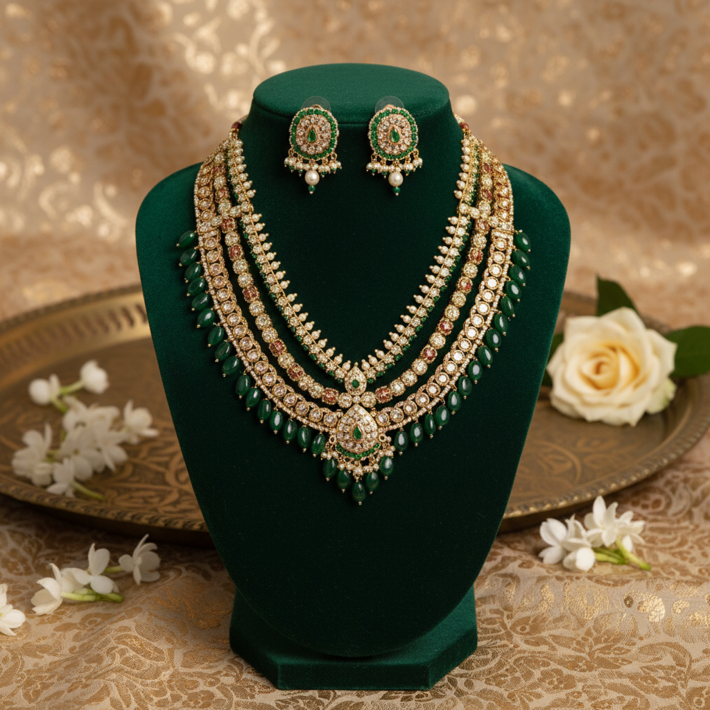 Emerald Pearl Bridal Set By Fluorite