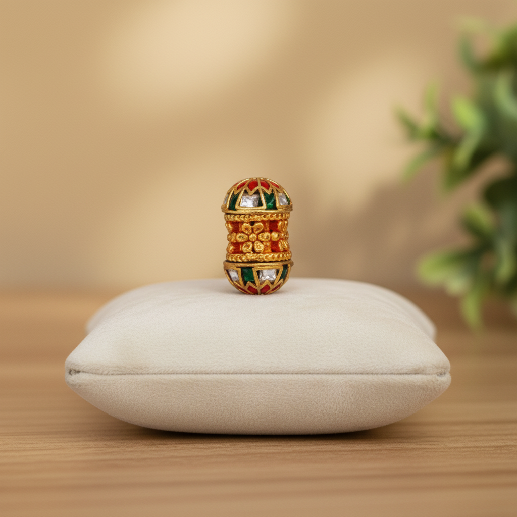Ethnic Gold Plated Cylindrical Bead