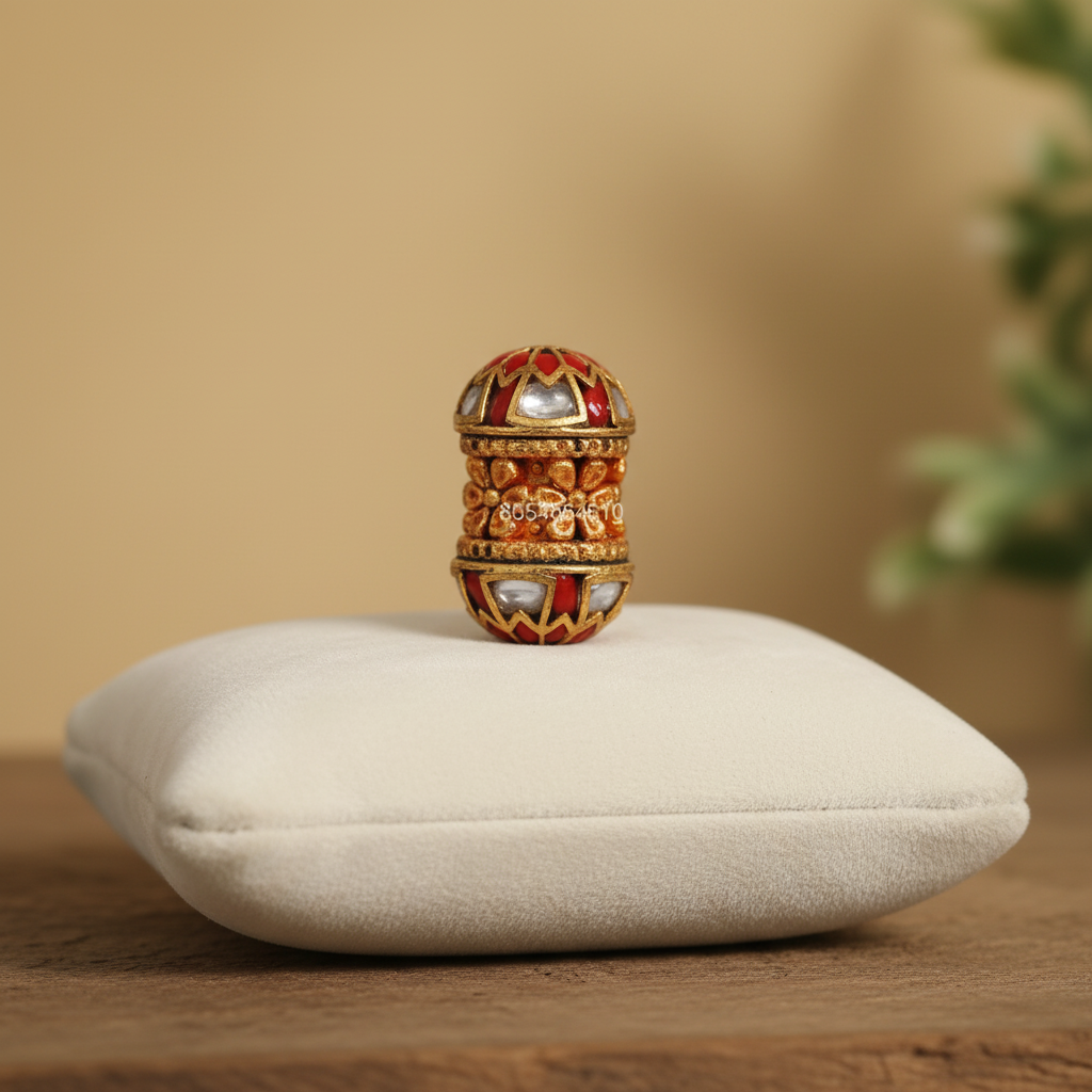 Gold and Red Enamel Bead