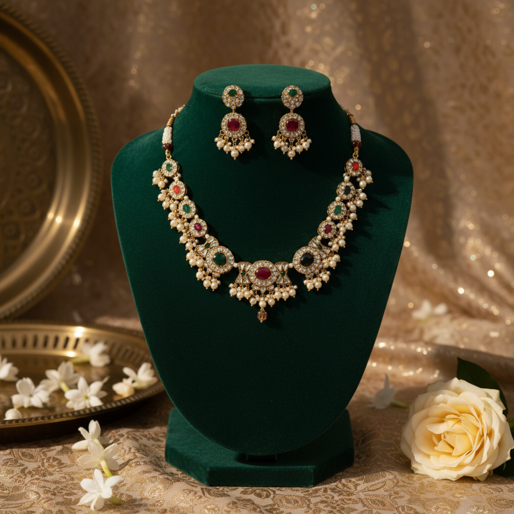 Traditional Kundan Pearl Set By Fluorite