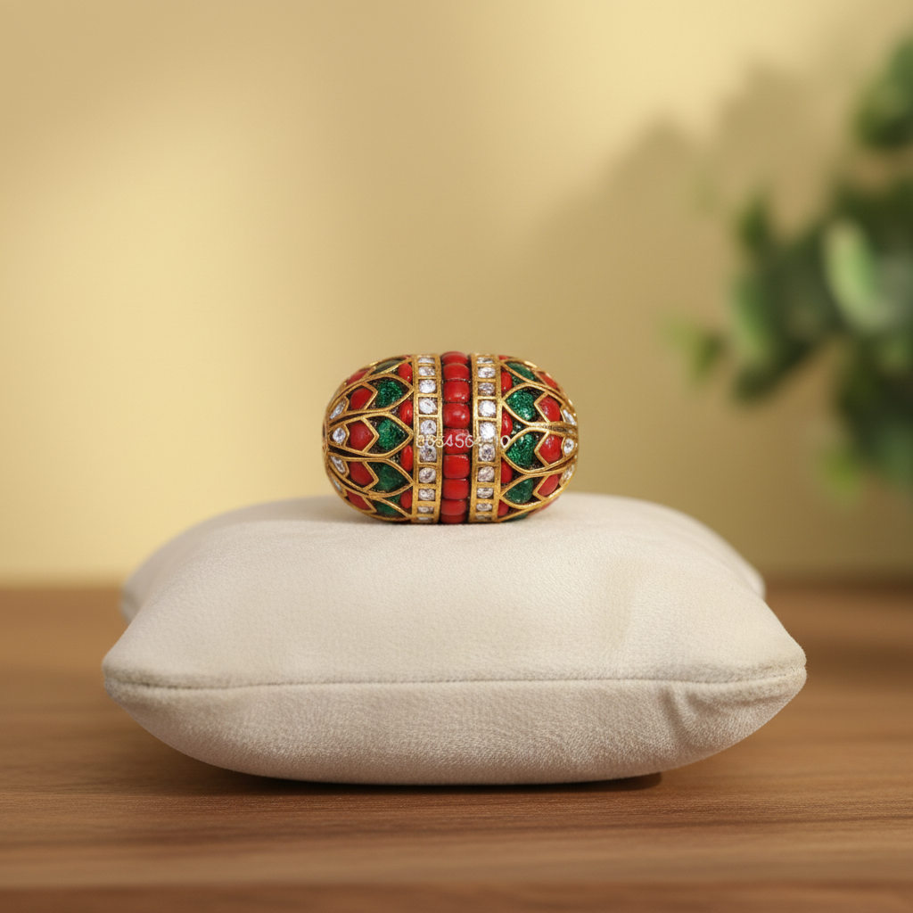 Ornate Gold, Red & Green Beads