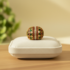Geometric Gold Ruby Green Oval