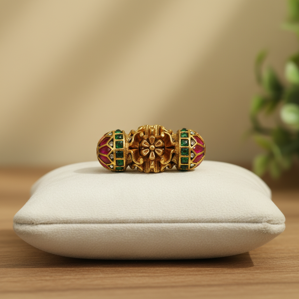 Floral Gold Green Red Bead