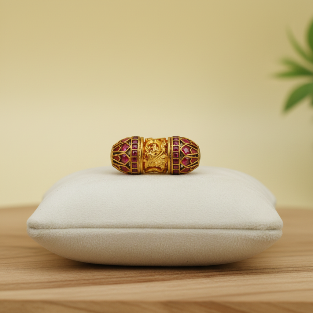 Carved Gold Ruby Bead