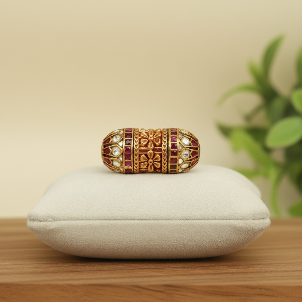Ornate Ruby Barrel Bead