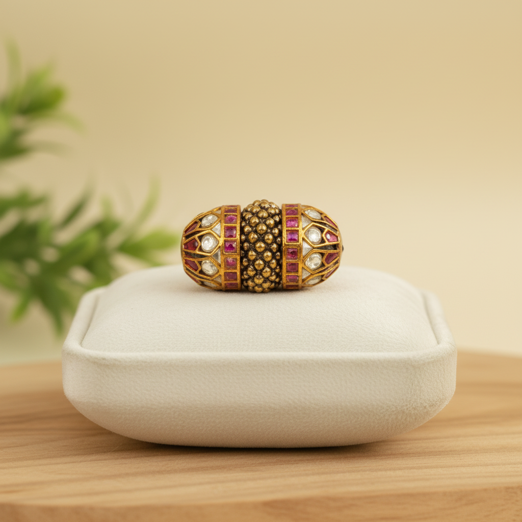 Gold Ruby Barrel Bead
