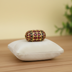 Gold Red Black Barrel Bead