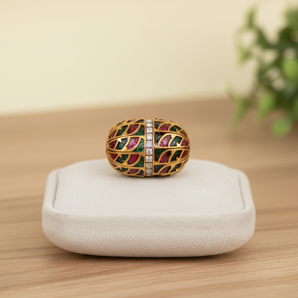 Gold Red Green Leaf Bead