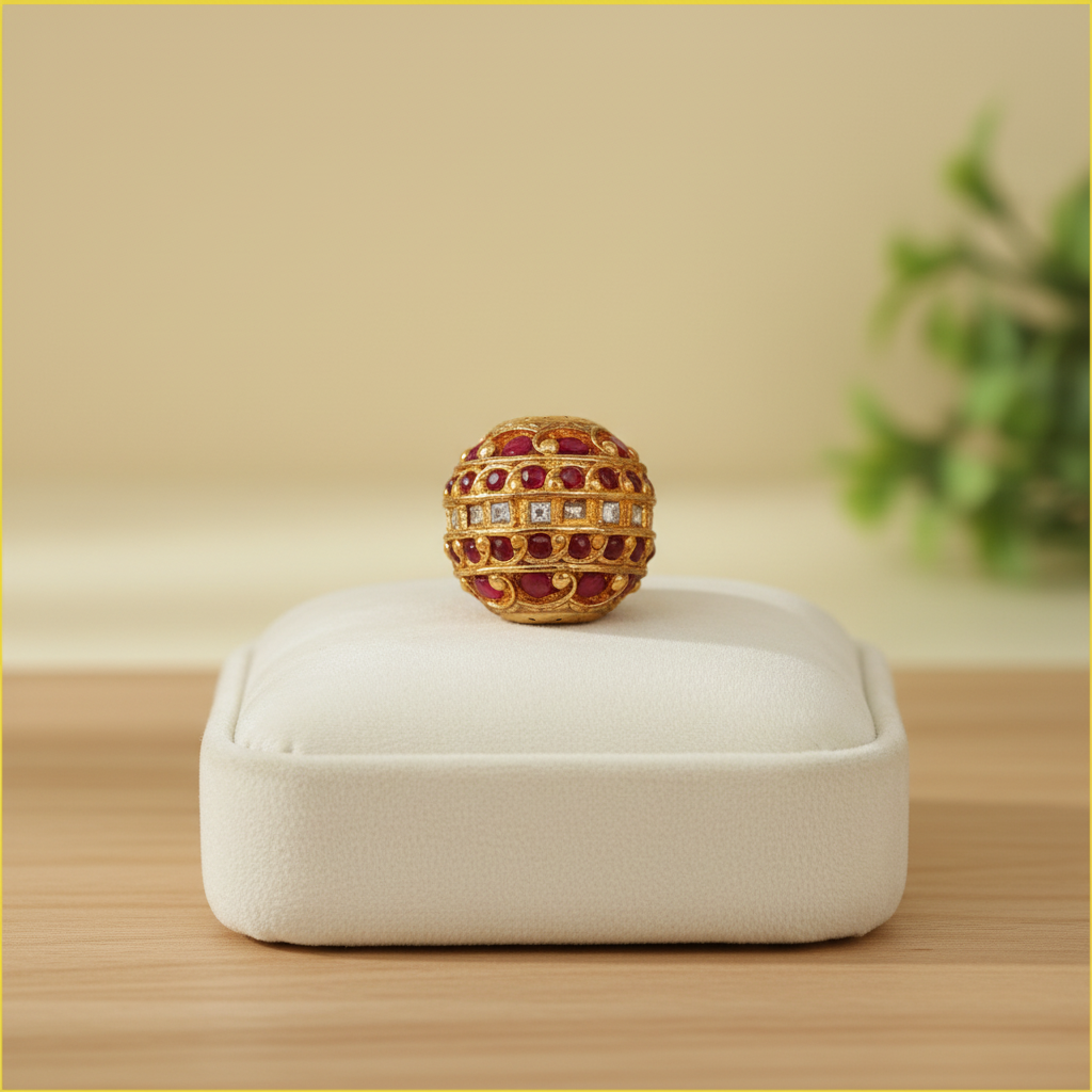 Ornate Gold Ruby Bead
