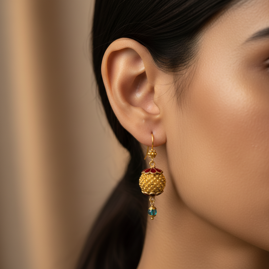 Gold Dome Drop Earrings