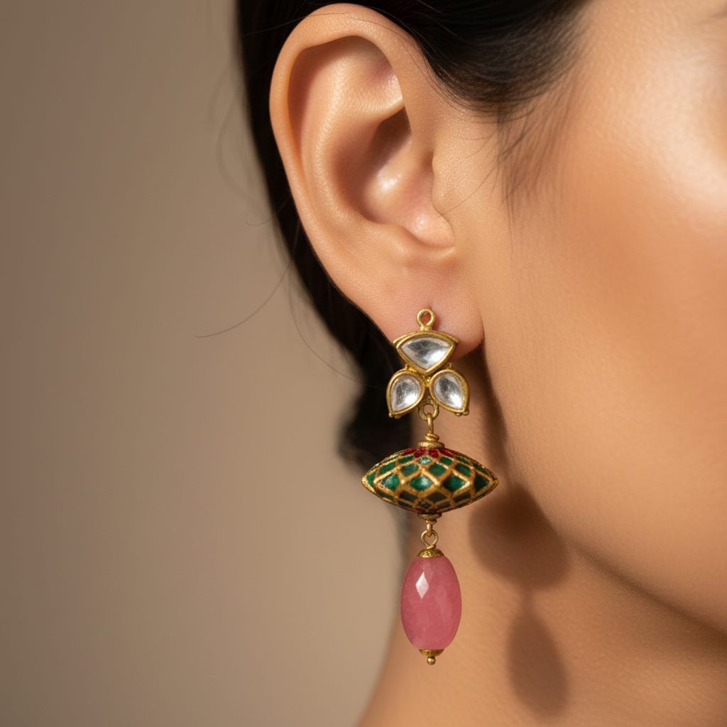 Gold Enamel Drop Earrings