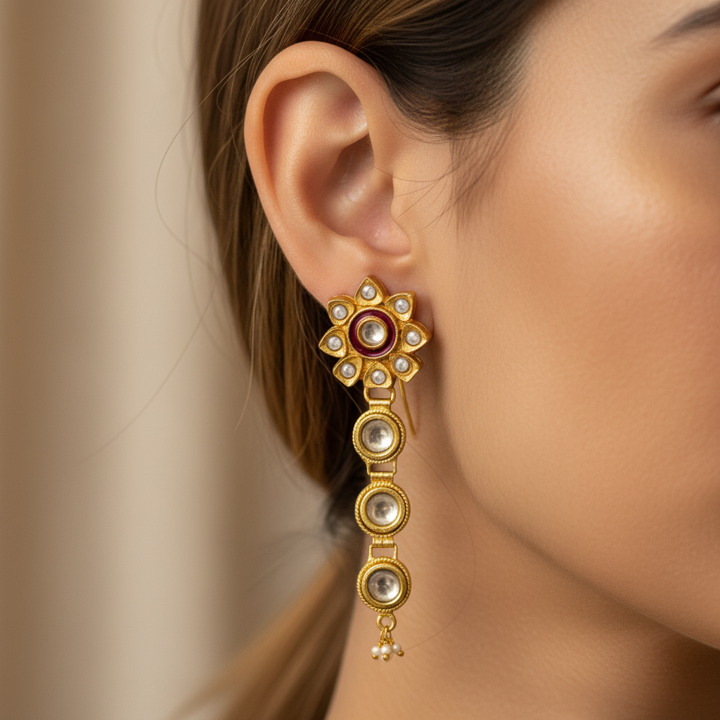 Gold Floral Dangle Earrings