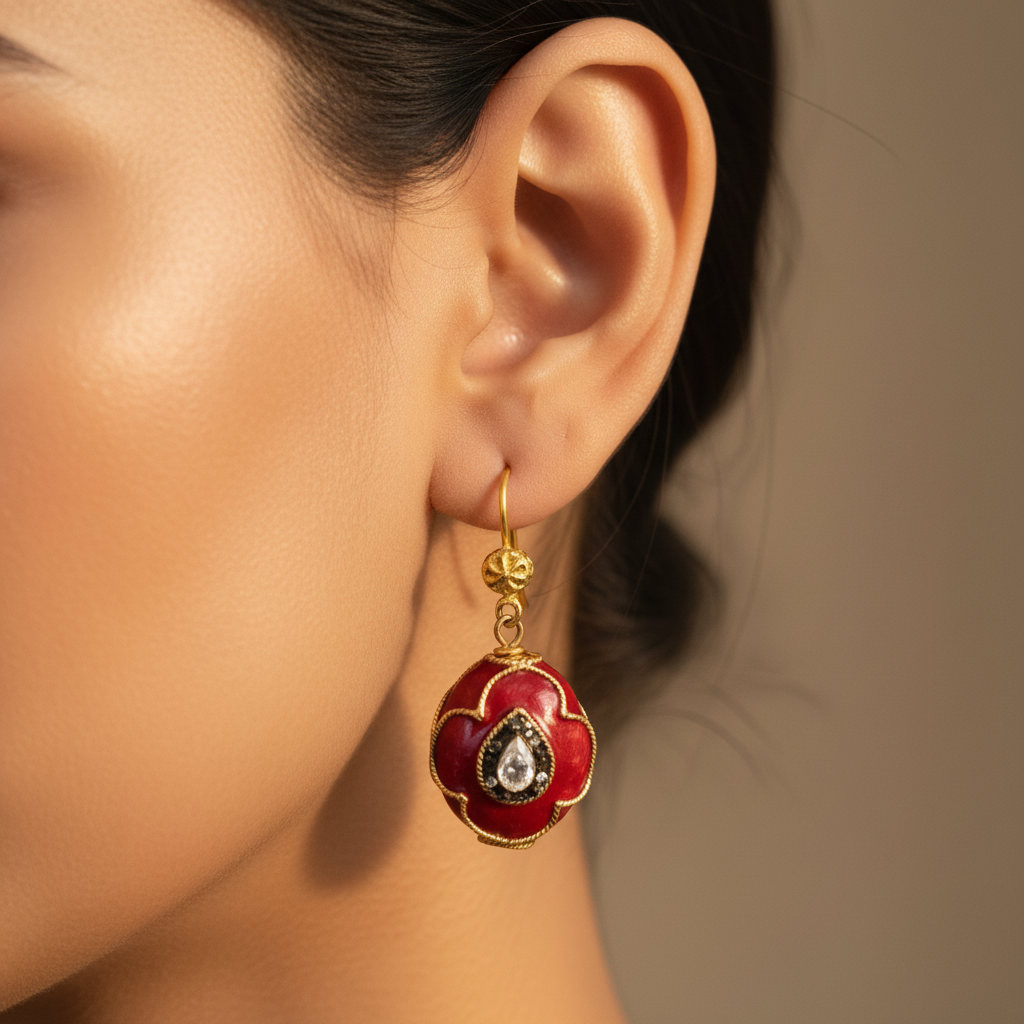 Red Floral Drop Earrings