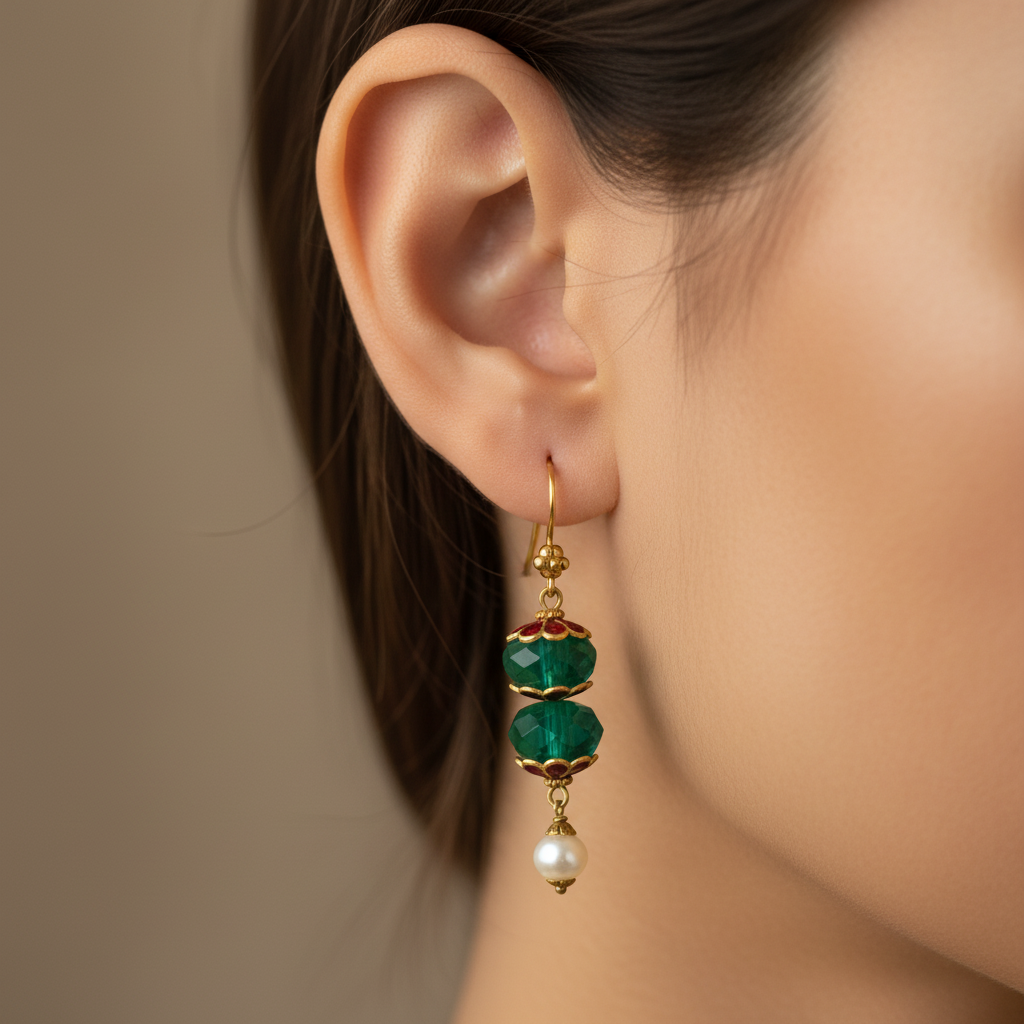Emerald Pearl Dangle Earrings