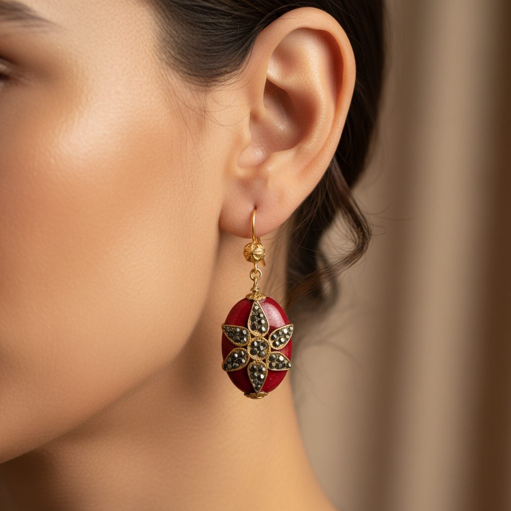 Red Star Marcasite Earrings