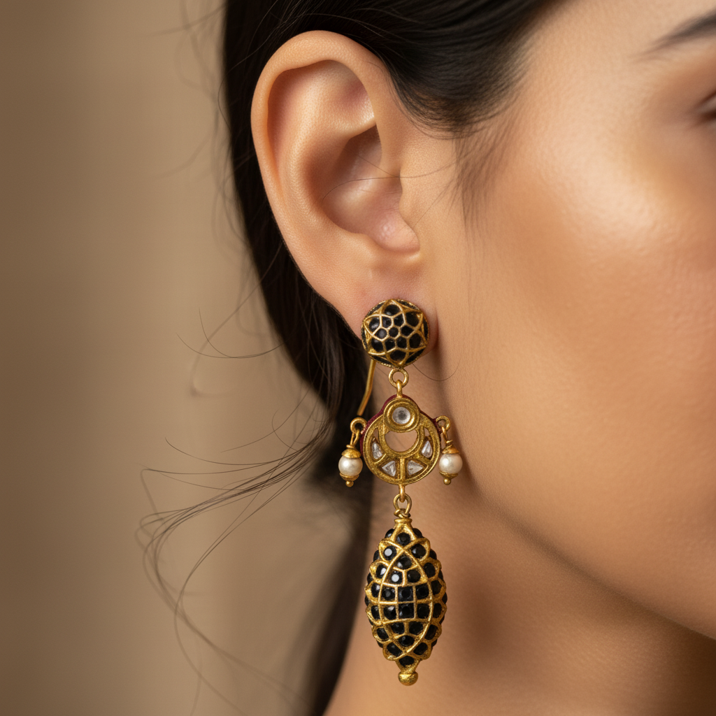 Traditional Black Gold Earrings