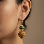 Ornate Green Gold Earrings