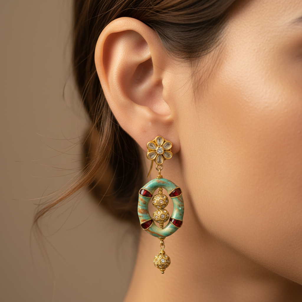 Teal & Red Dangle Earrings
