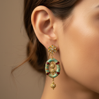 Teal & Red Dangle Earrings