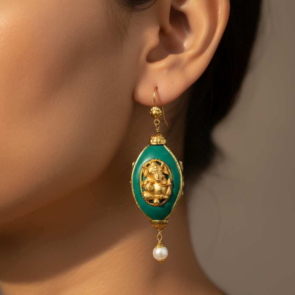 Ganesha Emerald Drop Earrings