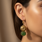 Ornate Gold Green Earrings
