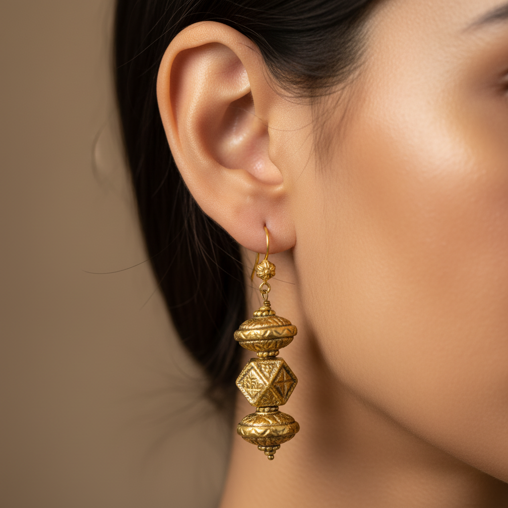 Traditional Ornate Gold Dangle Earrings