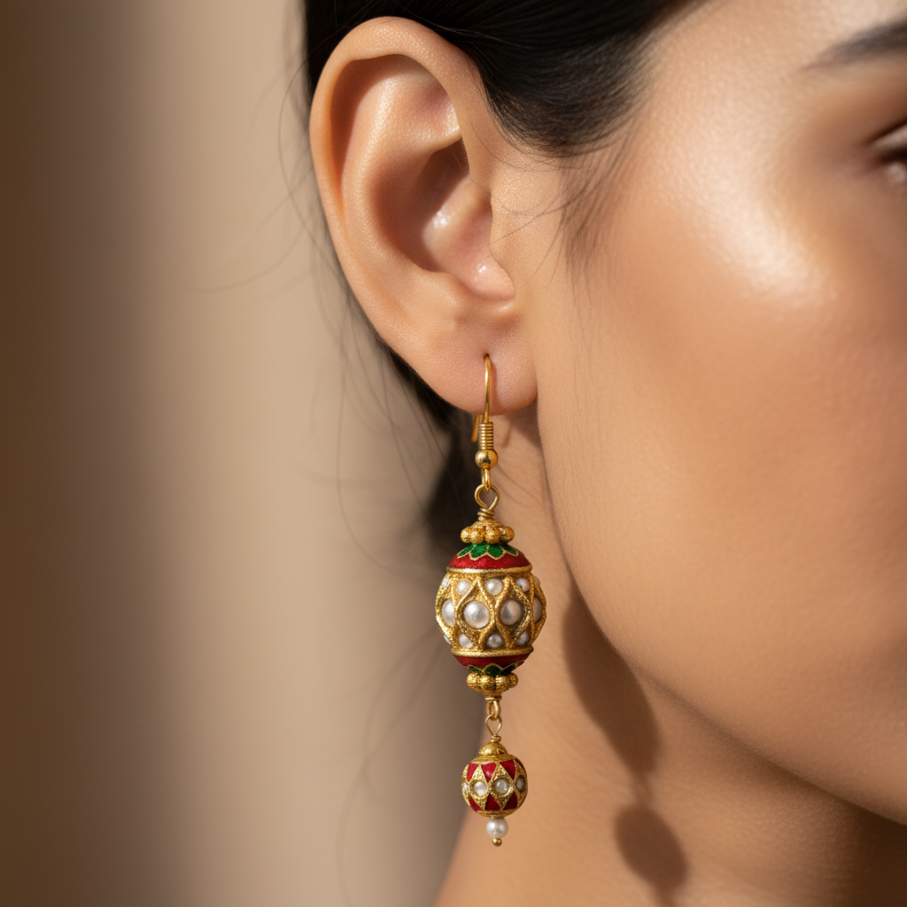 Ethnic Gold Pearl Earrings