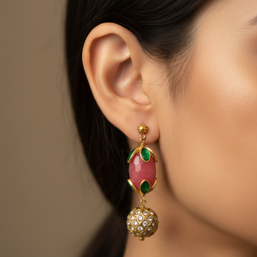 Ruby Emerald Drop Earrings