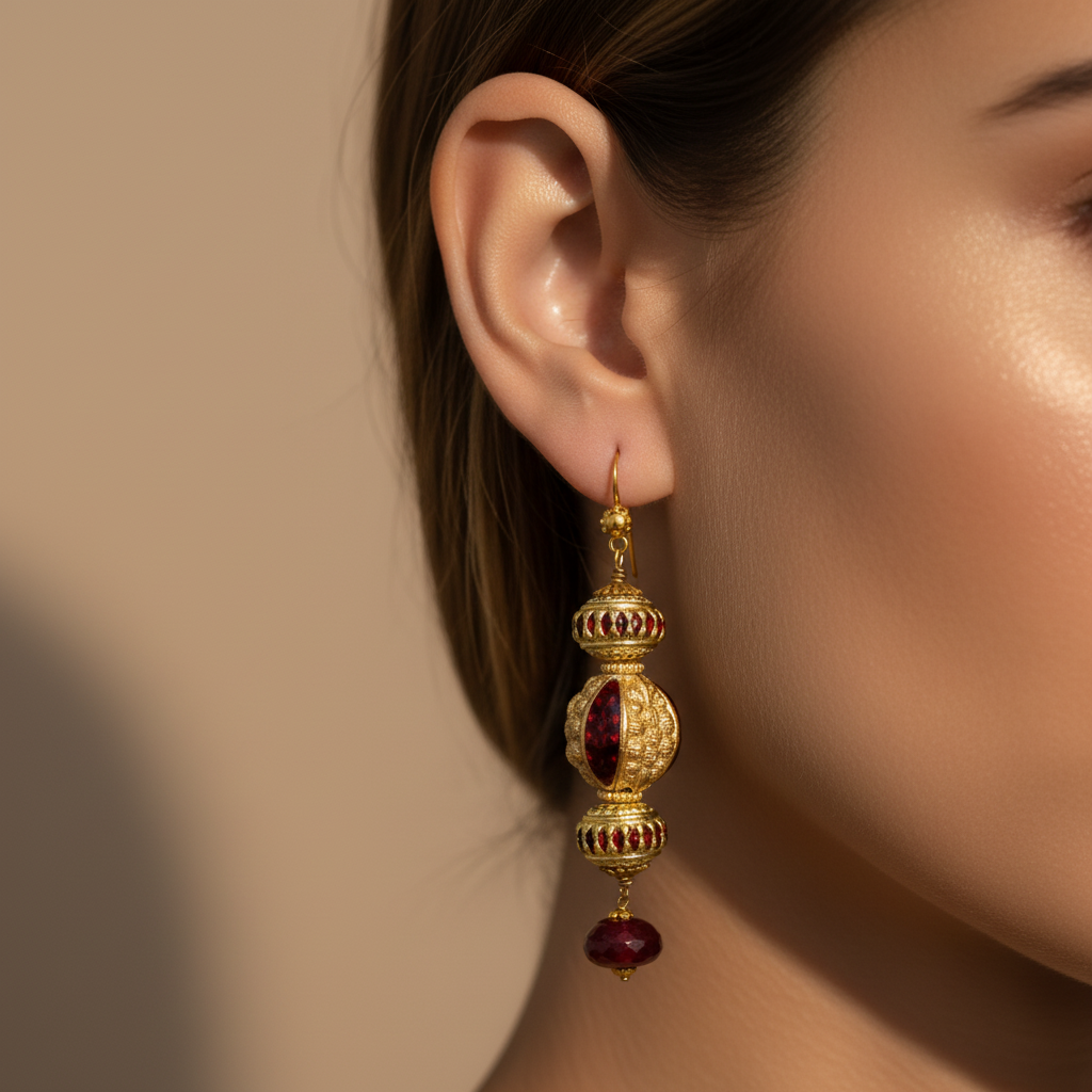 Gold Red Drop Earrings