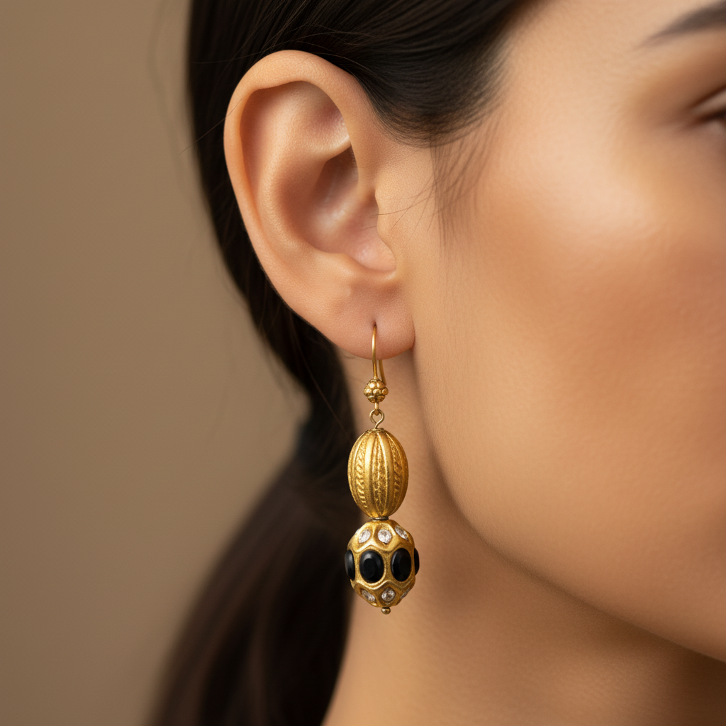 Gold Black Drop Earrings
